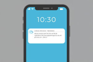 En illustrerad mobil som visar en notis där det står " Unikom informerar - Nyhetsbrev. Missat senaste nytt? Nu finns ett färskt nyhetsbrev fyllt med uppdateringar du inte vill gå miste om - kika in!"