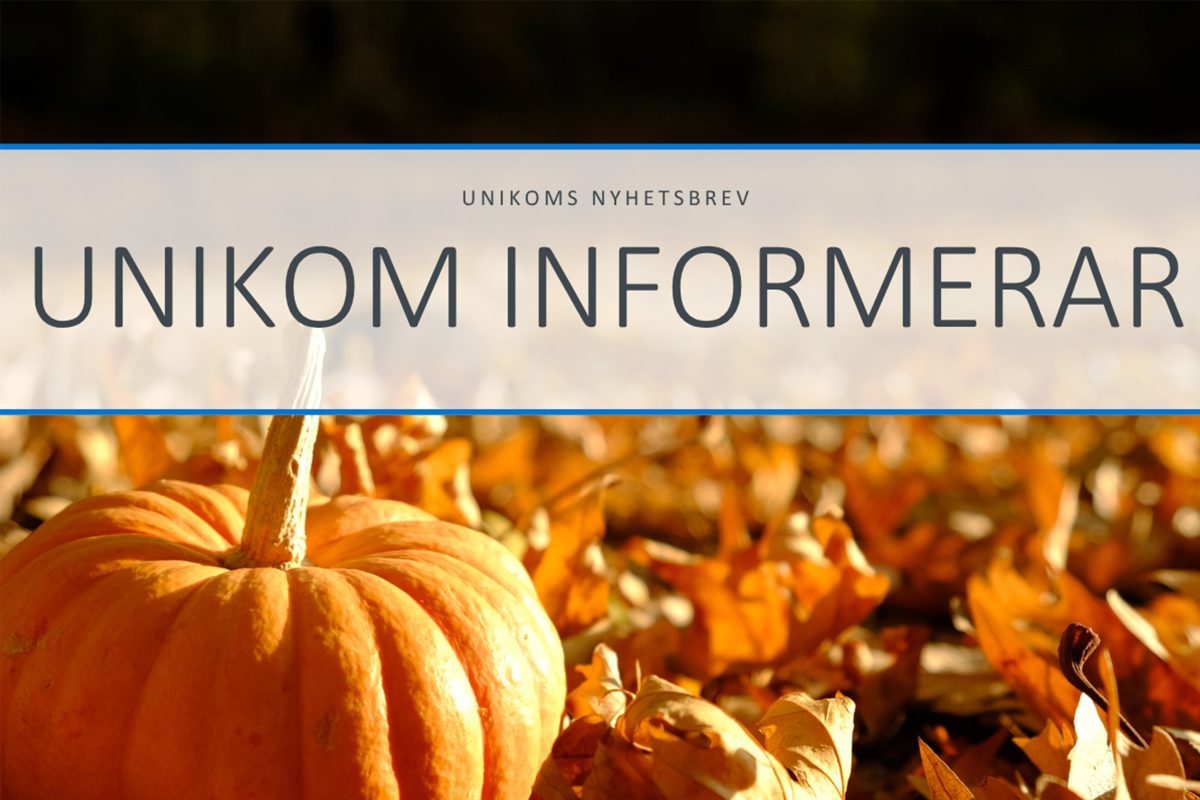 Unikom informerar: Unikoms nyhetsbrev. Pumpor och höstlöv. Solen lyser.